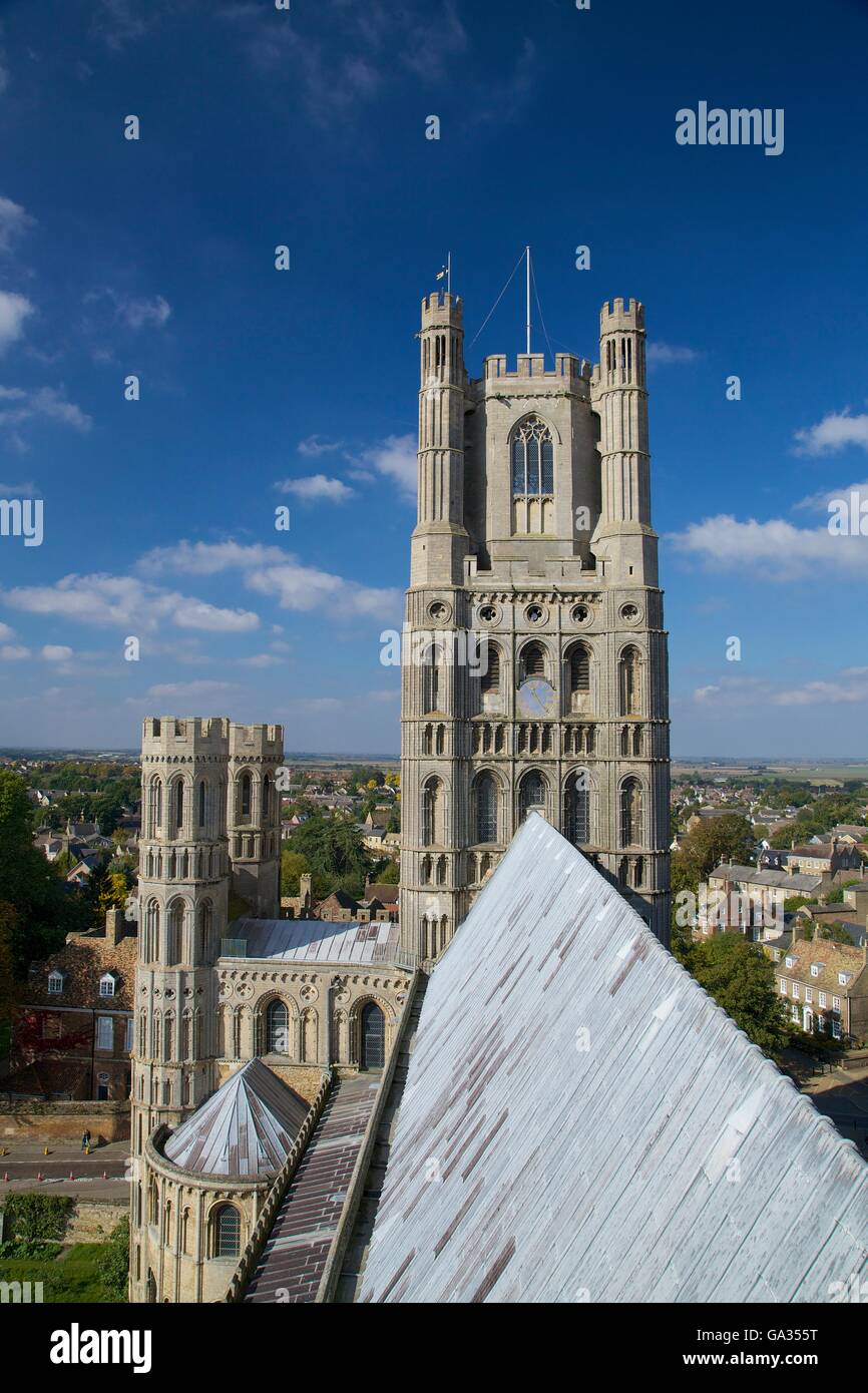 Ely Cathedral exterior, view from roof, Cambridgeshire England GB UK Stock Photo