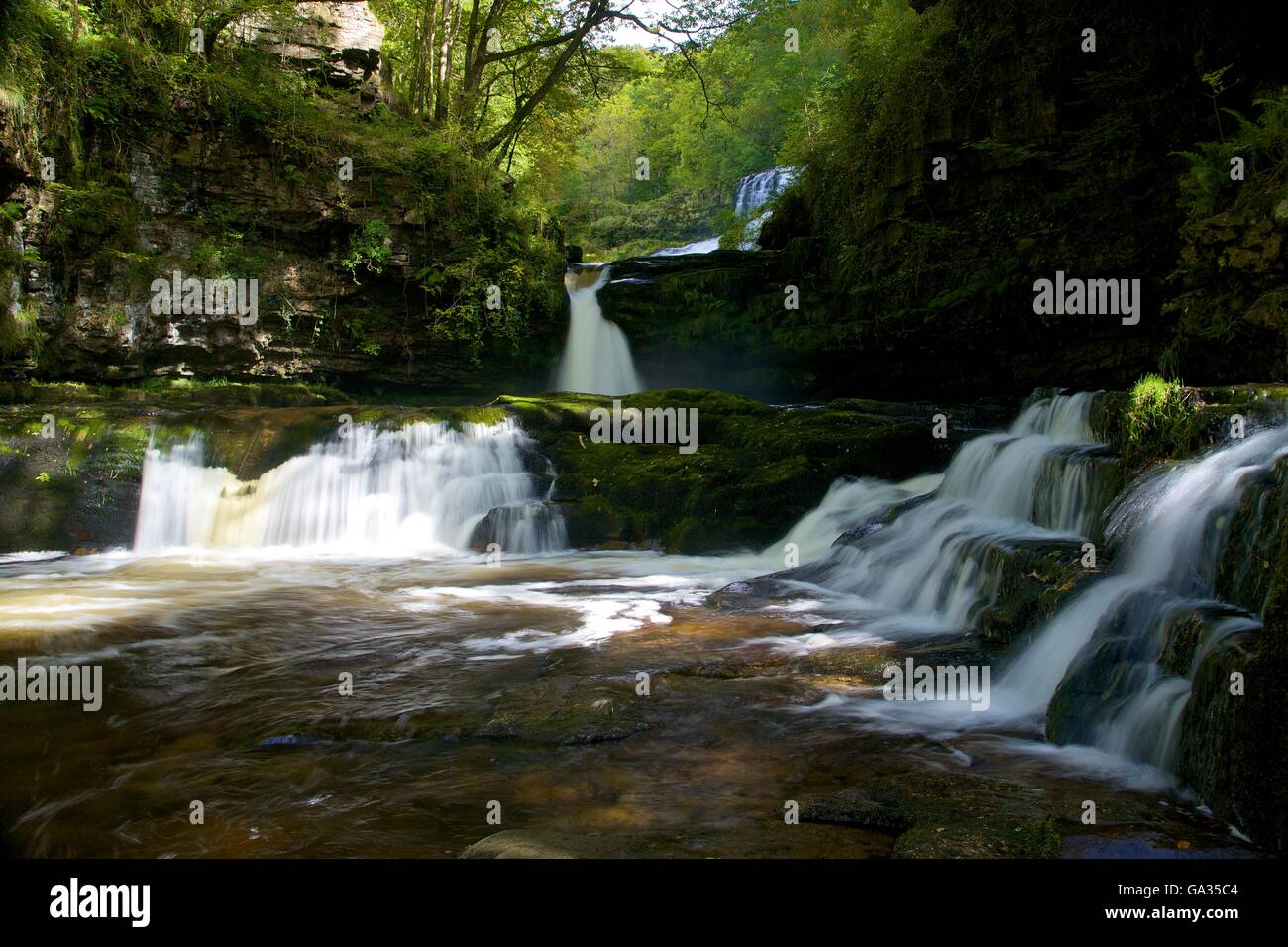 Sgwd Isaf Clun-Gwyn waterfall, Ystradfellte, Brecon Beacons  National Park, Powys, Wales Stock Photo