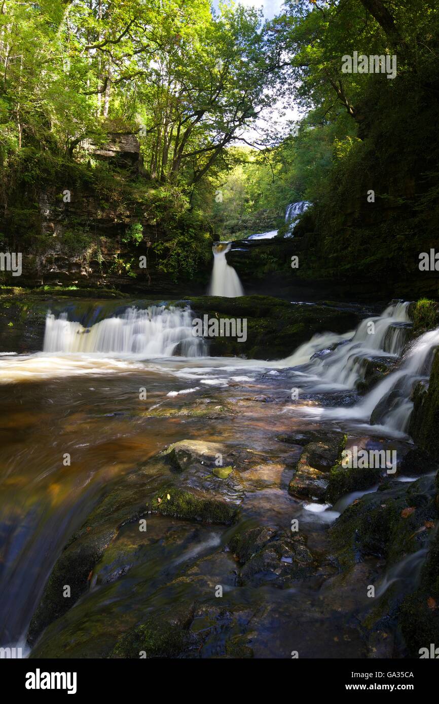 Sgwd Isaf Clun-Gwyn waterfall, Ystradfellte, Brecon Beacons  National Park, Powys, Wales Stock Photo