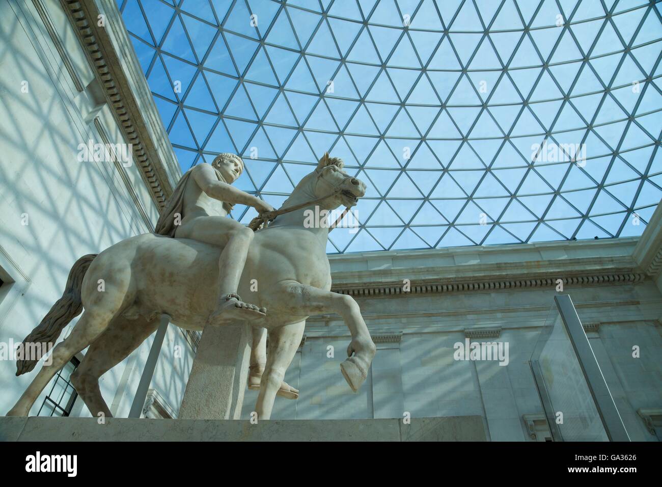 Youth on horseback, Roman marble statue, 1st century AD,  Great Courtyard, British Museum, London, England, UK, GB, Europe Stock Photo