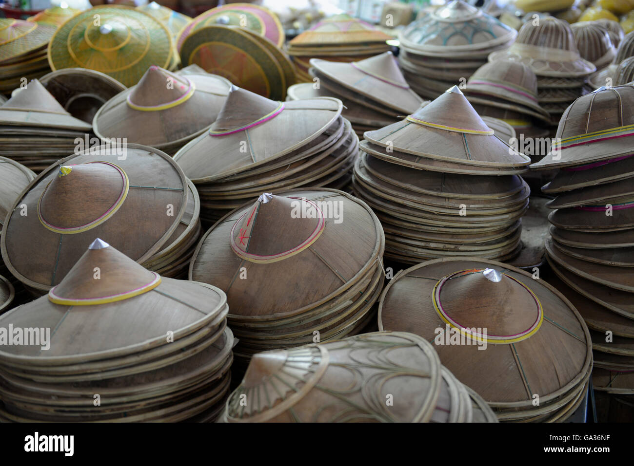 a hat market in the market the city of  Mae Hong Son in the north provinz of Mae Hong Son in the north of Thailand in Southeasta Stock Photo