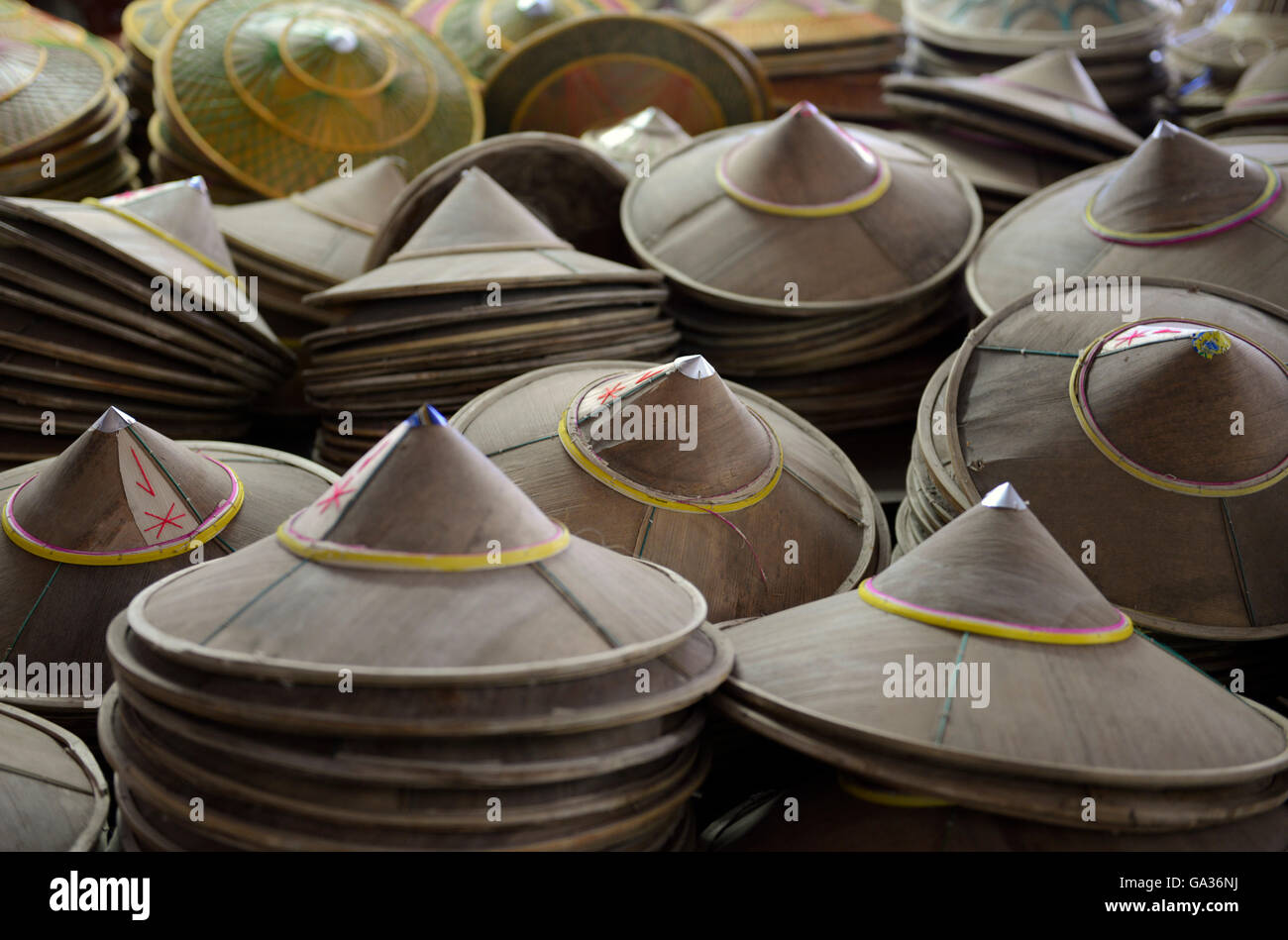 a hat market in the market the city of  Mae Hong Son in the north provinz of Mae Hong Son in the north of Thailand in Southeasta Stock Photo