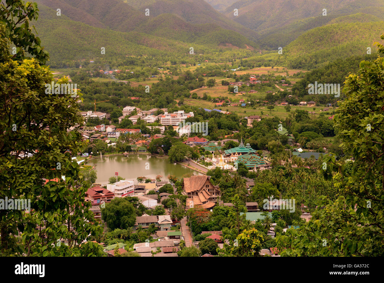 The landscape and the village of  Mae Hong Son in the north provinz of Mae Hong Son in the north of Thailand in Southeastasia. Stock Photo