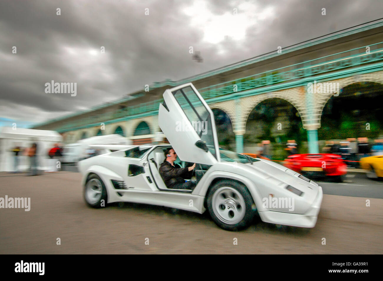 An exhibition of Lamborghini motor cars on Brighton seafront. Stock Photo
