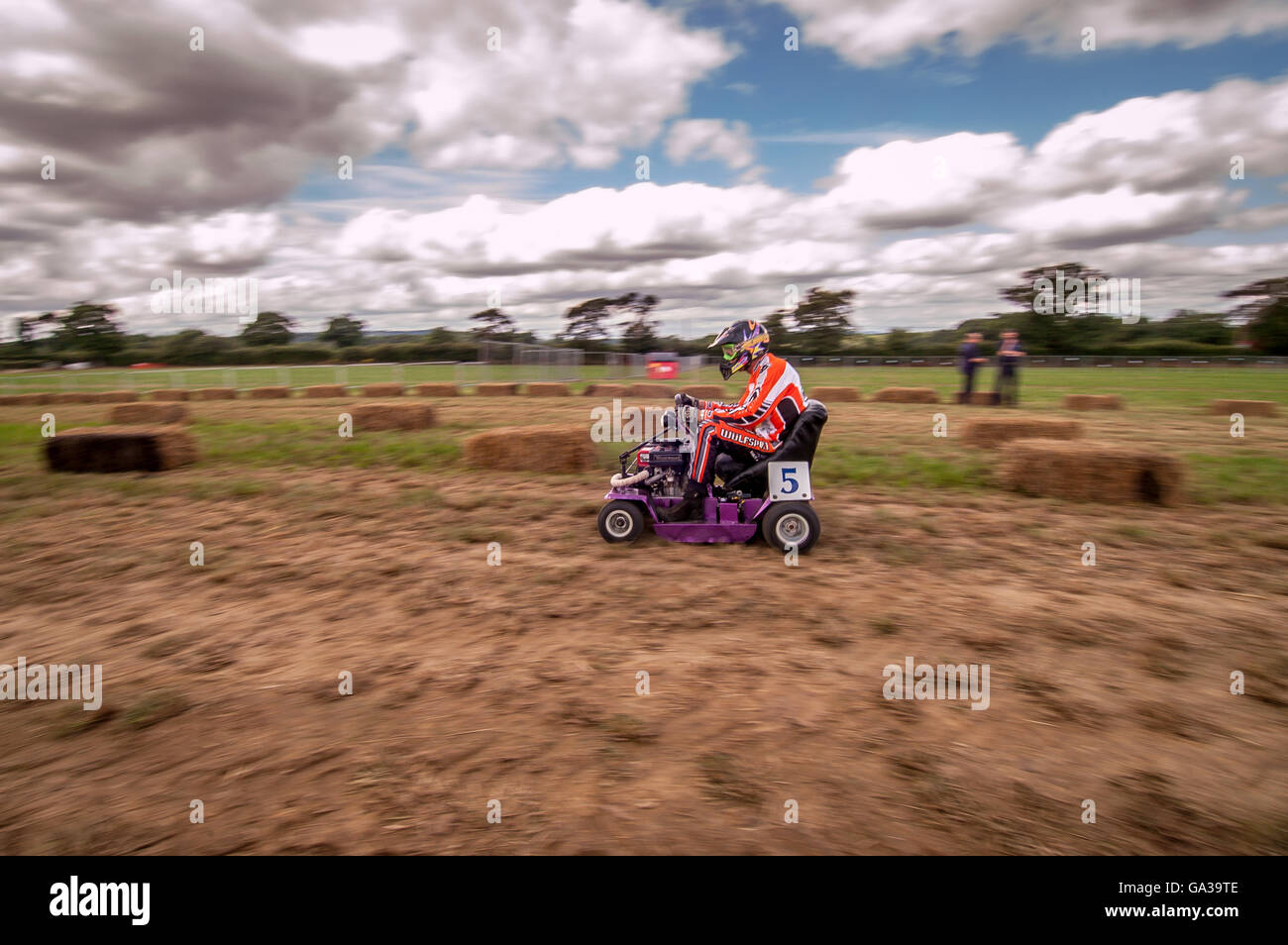 The annual 12-hour lawnmower race at Brinsbury Agricultural College in southern England. Stock Photo