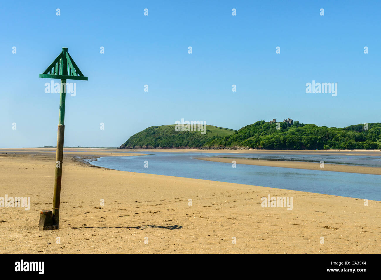Ferryside Beach and the River Twyi Towy estuary on the Carmarthenshire Coast in south west Wales on a sunny summer day Stock Photo
