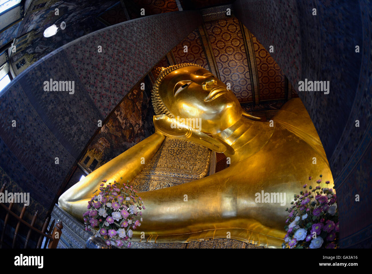The golden Buddha at the temple of Wat Pho in the city of Bangkok in ...