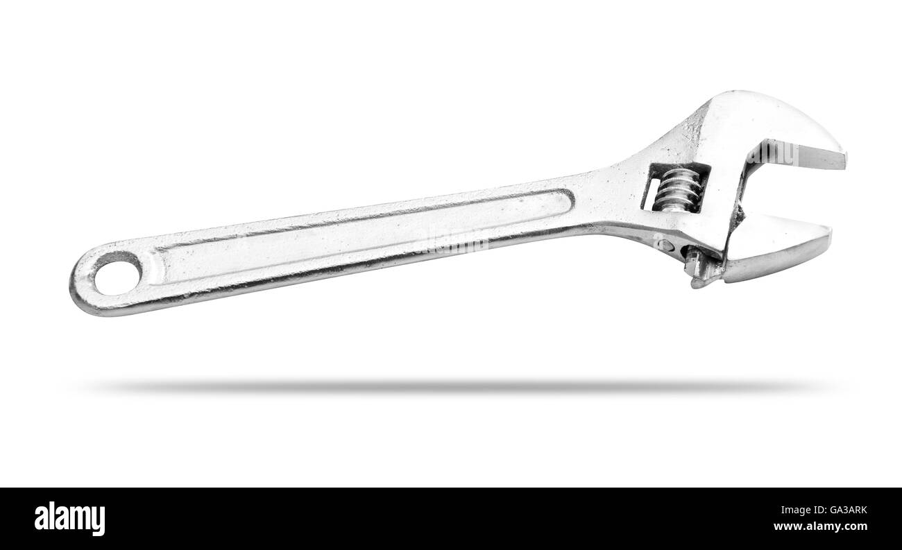 Adjustable Stainless Steel Wrench Isolated on White Background Stock Photo