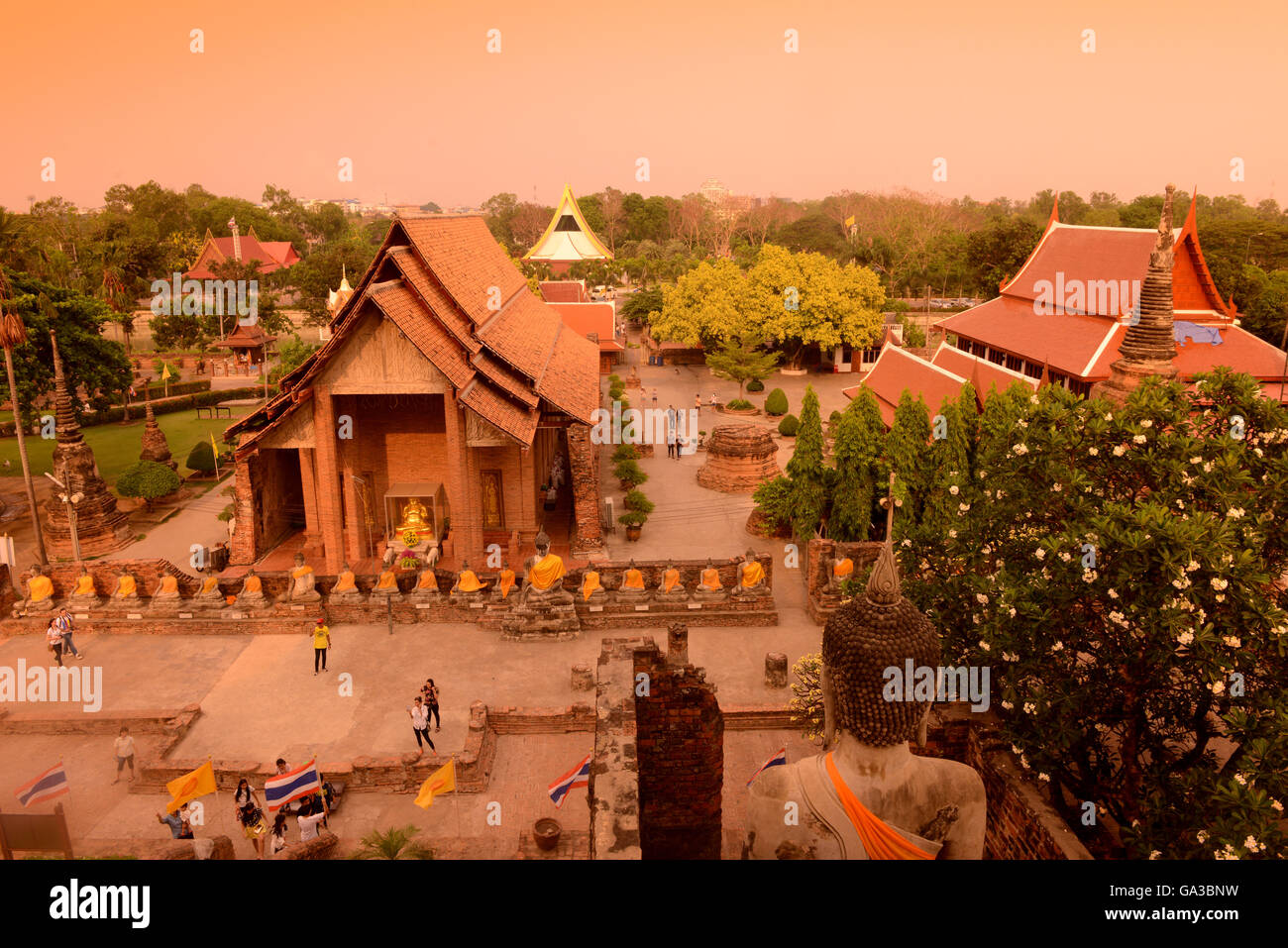 The Wat Yai Chai Mongkol Temple in City of Ayutthaya in the north of Bangkok in Thailand, Southeastasia. Stock Photo