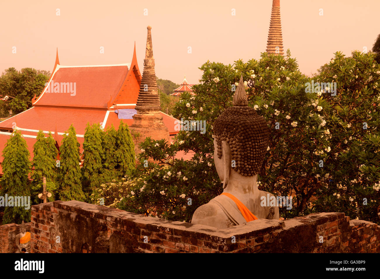 The Wat Yai Chai Mongkol Temple in City of Ayutthaya in the north of Bangkok in Thailand, Southeastasia. Stock Photo