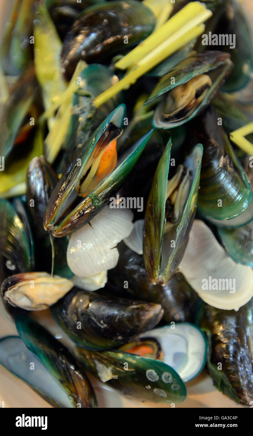 fresh shells and seafood in a Beach restaurant on the Rawai Beach on ...