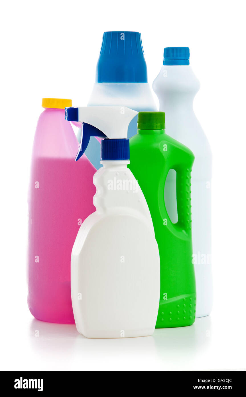 House Cleaning Chemicals Isolated on White Background Stock Photo Alamy