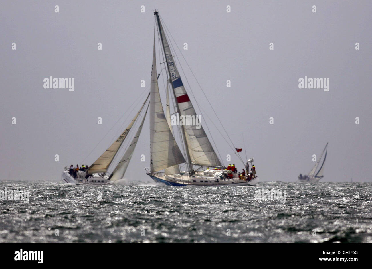 Yachts sailing around the Isle of Wight ahead of tomorrow's Round the