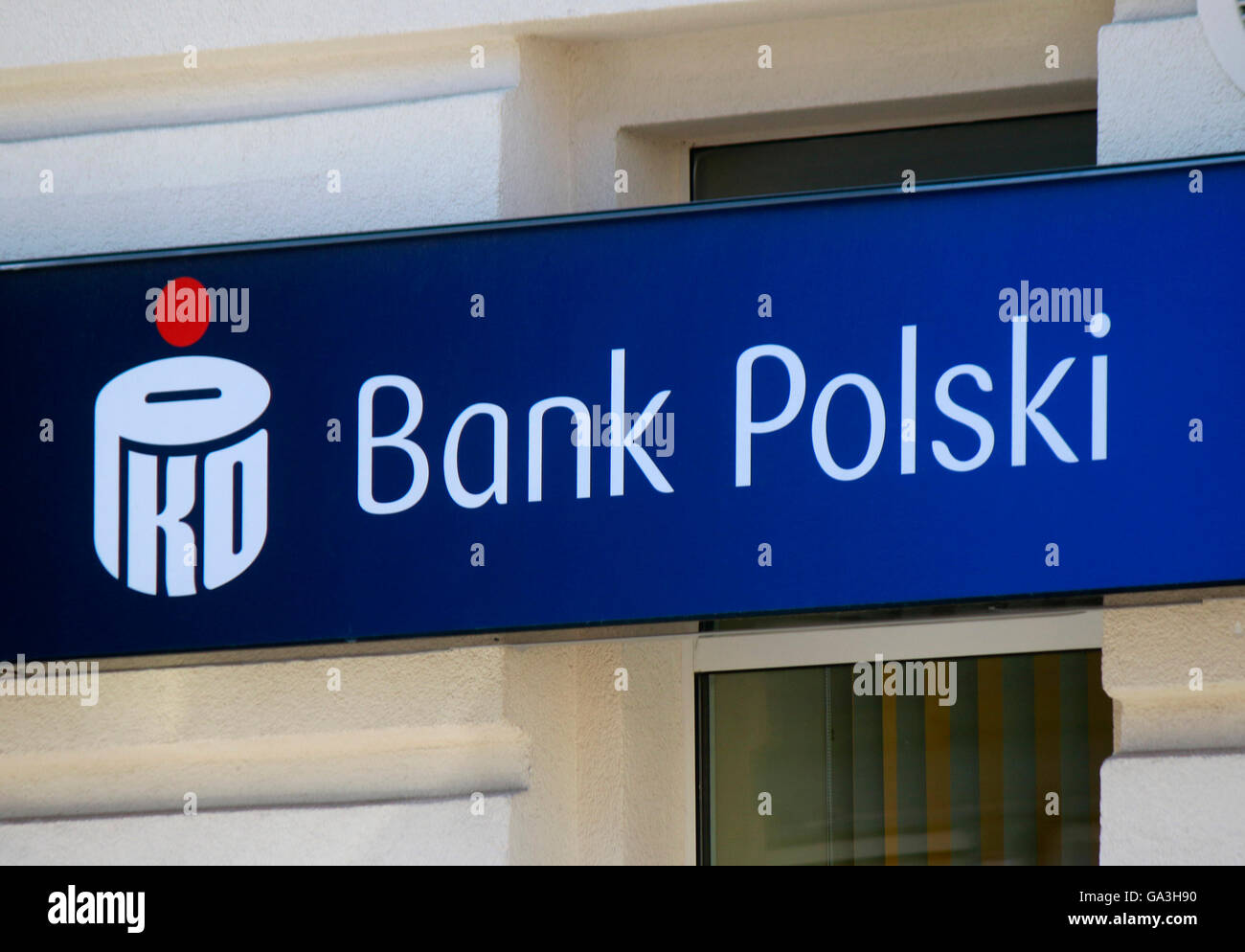 das Logo der Marke 'Pro Bank Polski', Swinemuende, Polen. Stock Photo