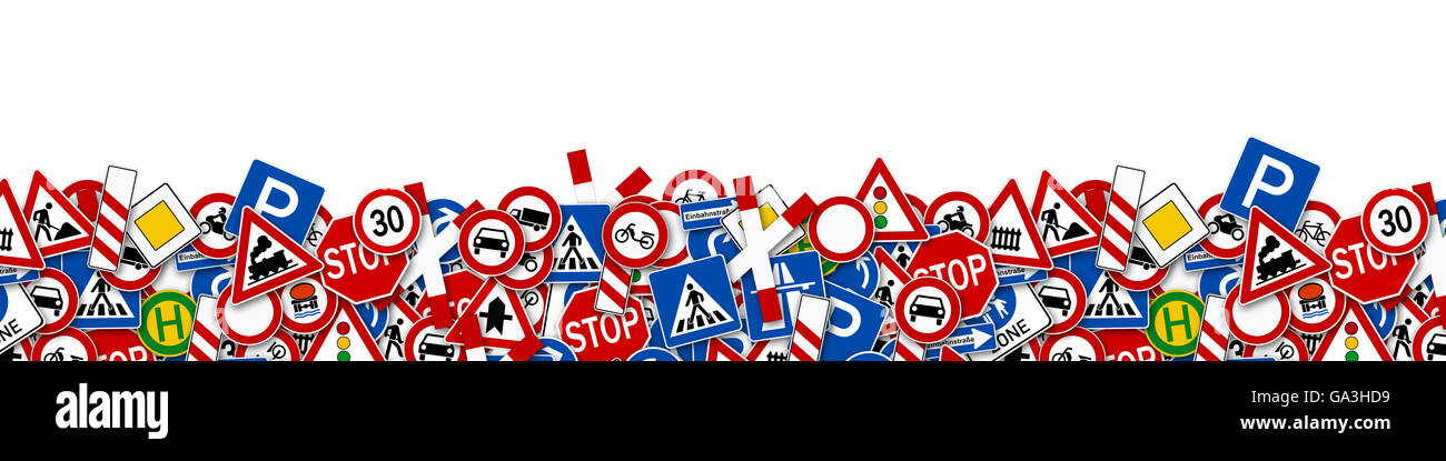 collage of many road sign illustration isolated on white background Stock Photo