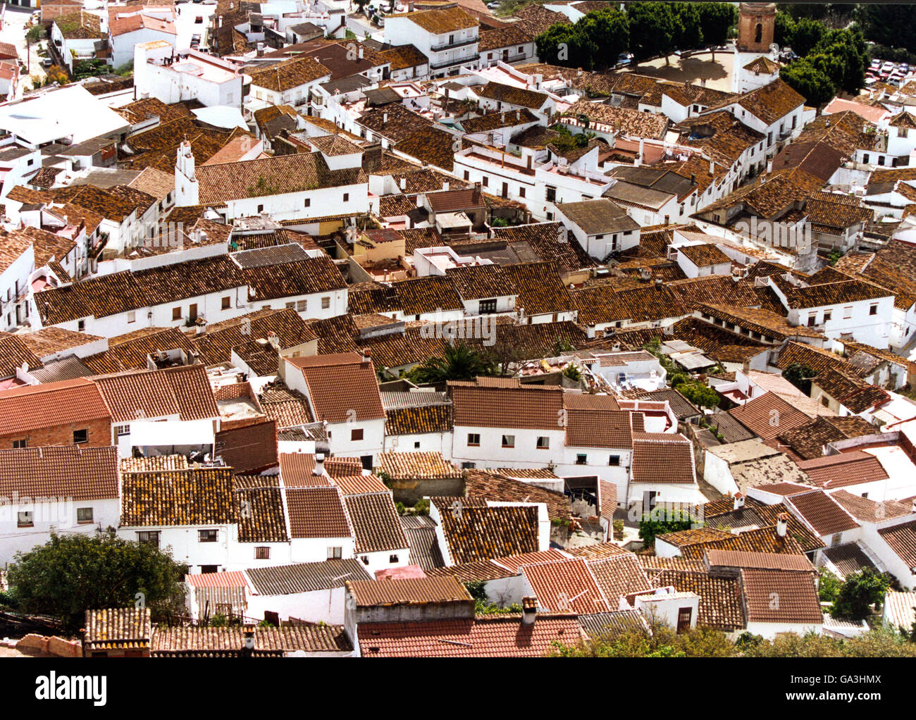Rooftops seen from above,among the maze of houses Stock Photo