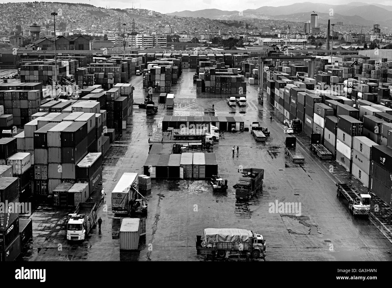 Containers and slience on the port of Izmir Stock Photo