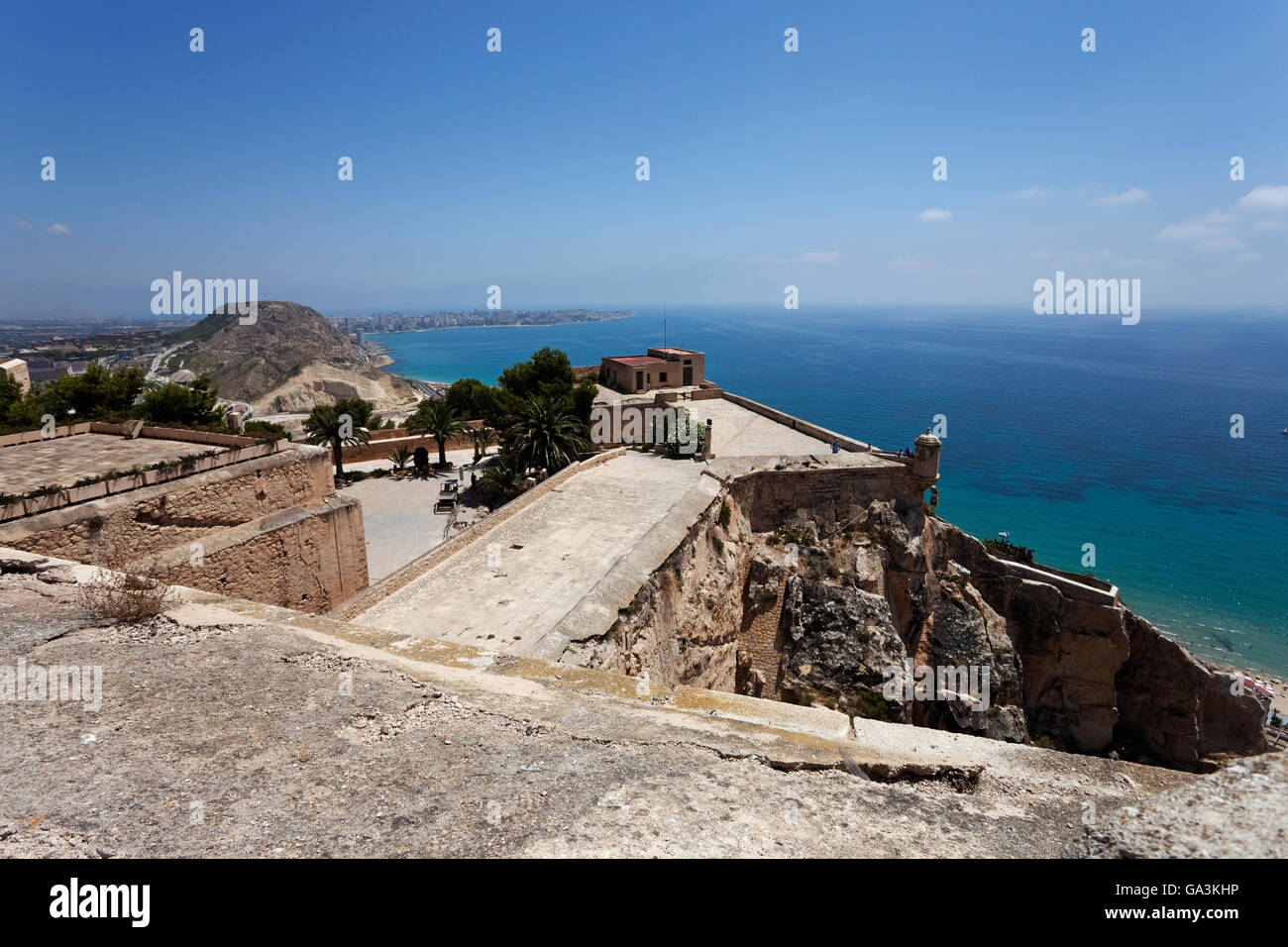View from the top of San Jose Castle, looking northeast across the lower levels, Alicante, Spain, Europe Stock Photo