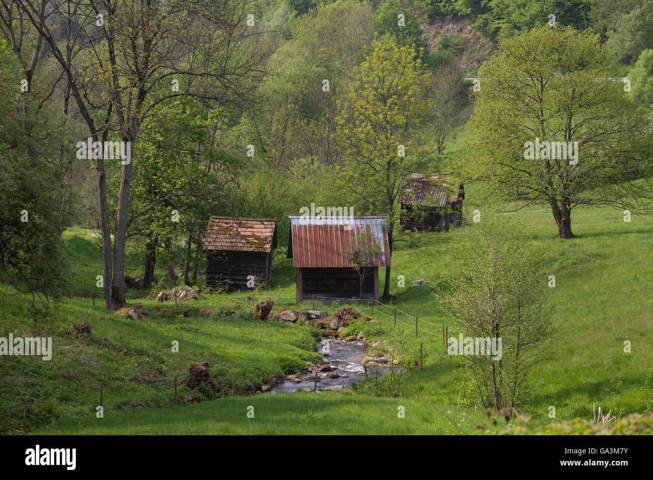 Cabins In Reichental Valley Black Forest Germany Stock Photo