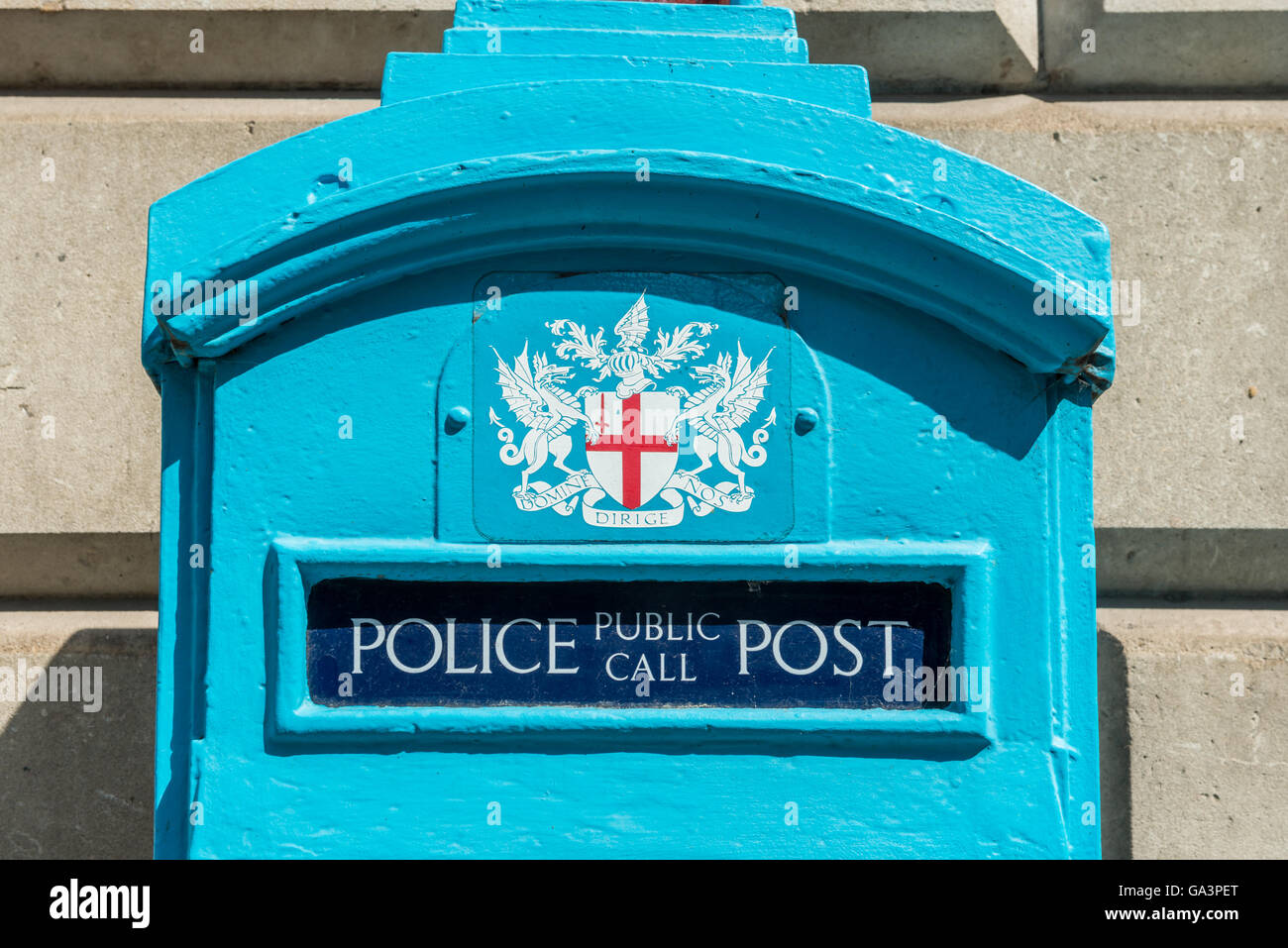 London, United Kingdom - June 25, 2016: London police public call box. Original police blue telephone box which was free for use Stock Photo
