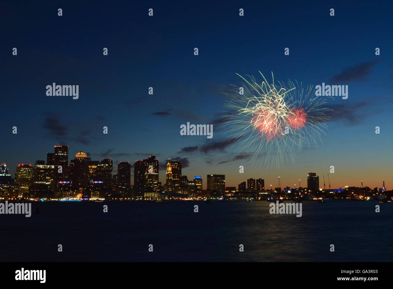 Boston Harborfest Independence Day celebration sunset fireworks show in