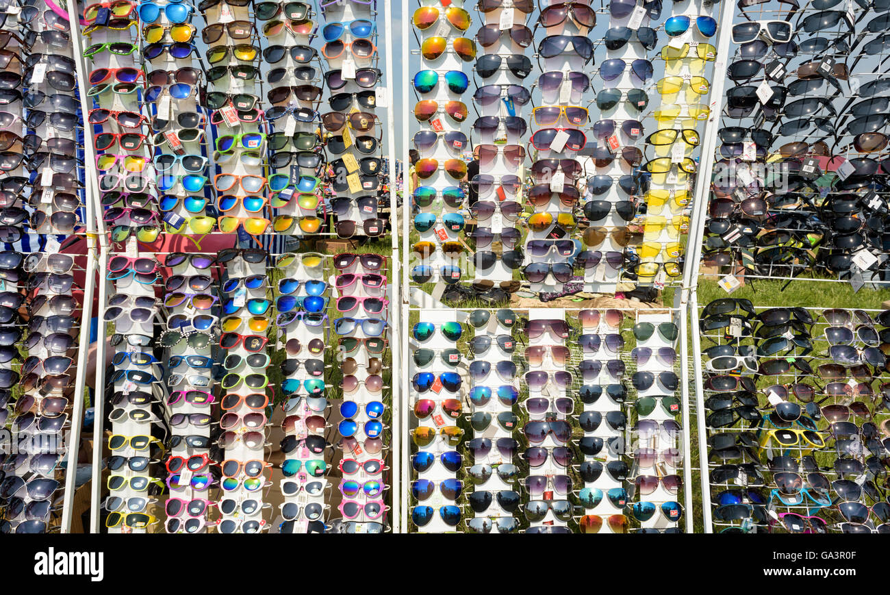 Rows of Cheap Sunglasses for sale Stock Photo
