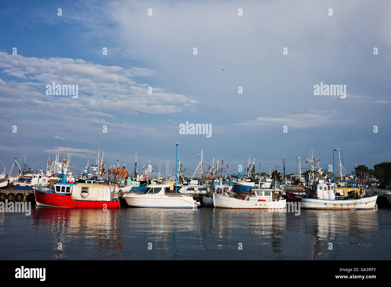 Poland, Pomerania, Kashubia, Wladyslawowo, Baltic Sea, port with fishing boats Stock Photo