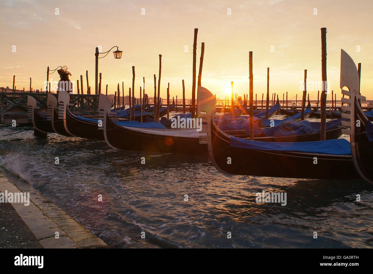 Gondolas Moored Up at sunset Venice Stock Photo - Alamy