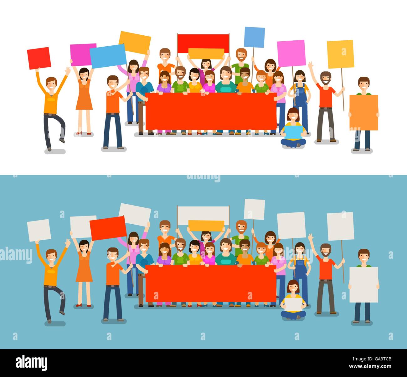 People with placards on demonstration. Holiday, celebration, festivity vector illustration Stock Vector