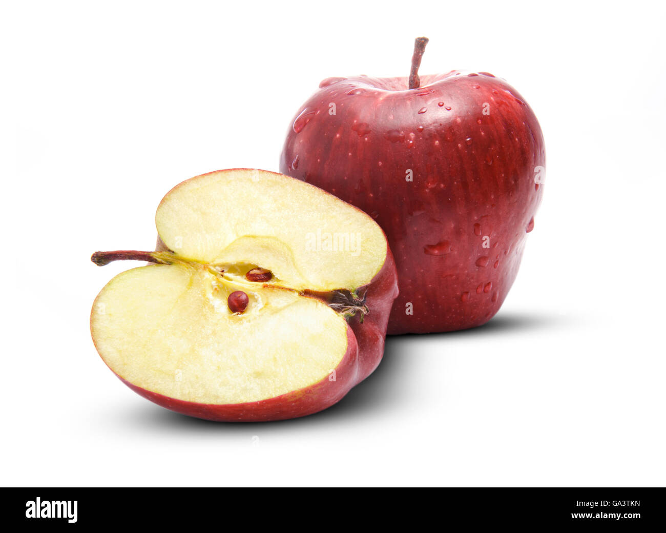Fresh Full & Half Apple Isolated on White Background Stock Photo
