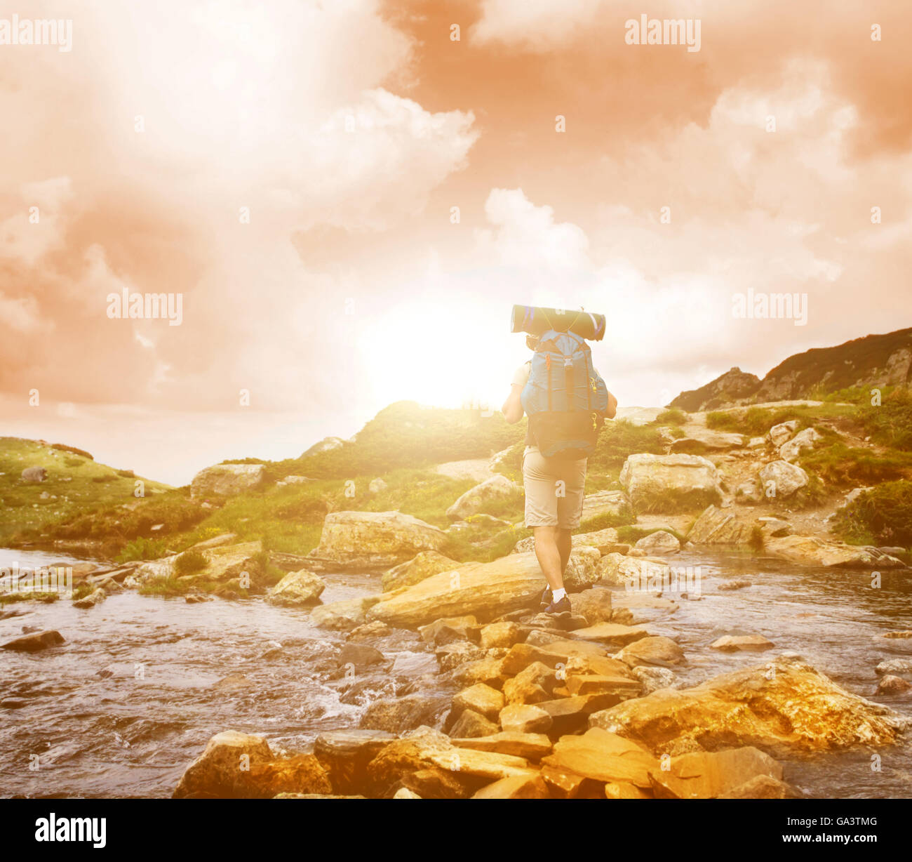 Hiker legs crossing river hi-res stock photography and images - Alamy