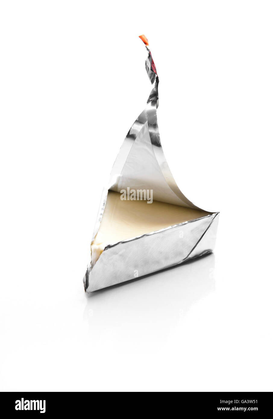 Open Triangular Cheese Portion Isolated on White Stock Photo - Alamy