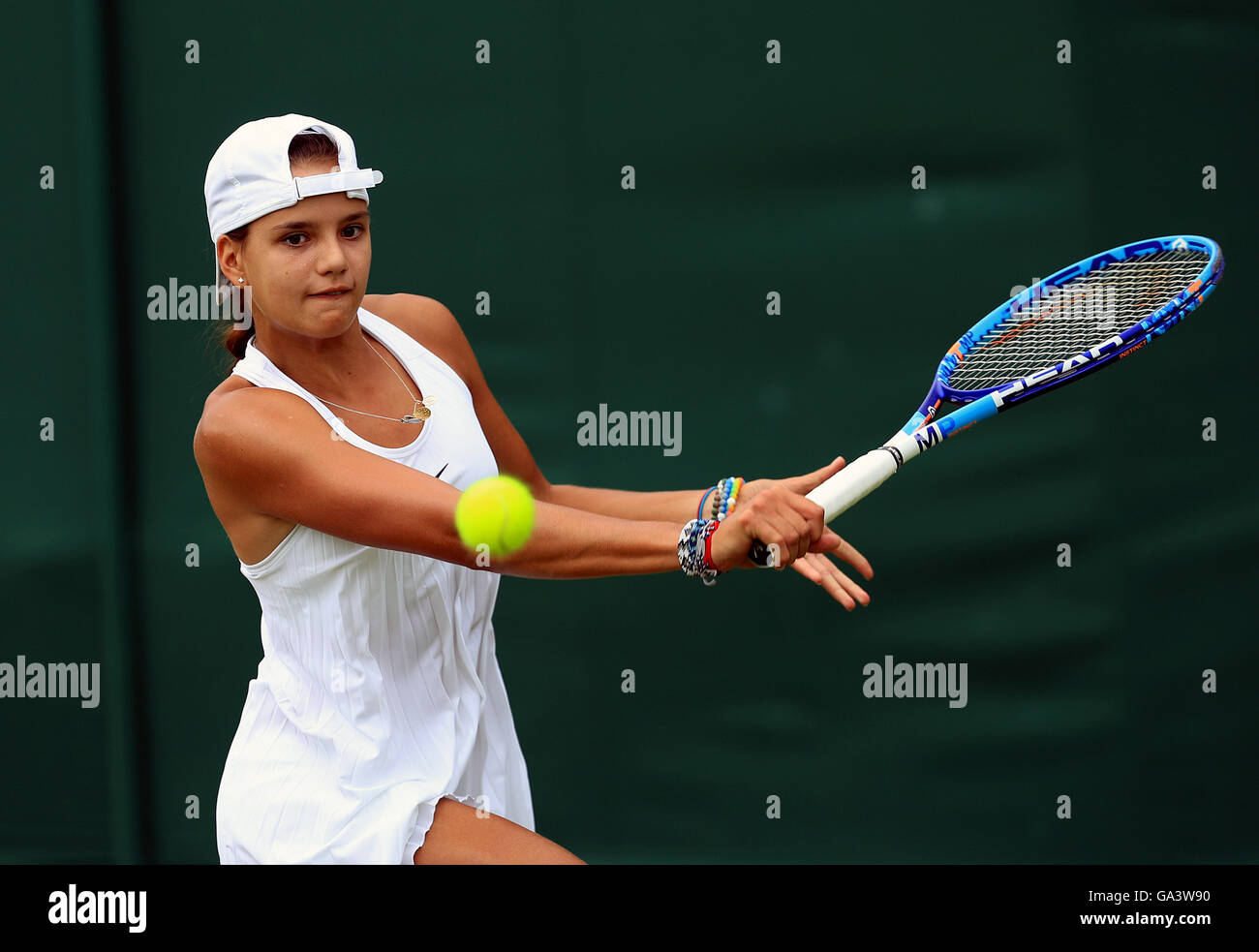 Emiliana Arango of Colombia in action against Irene Burillo of Spain during  the Mutua Madrid Open 2023, Masters 1000 tennis tournament on April 25, 2023  at Caja Magica in Madrid, Spain 