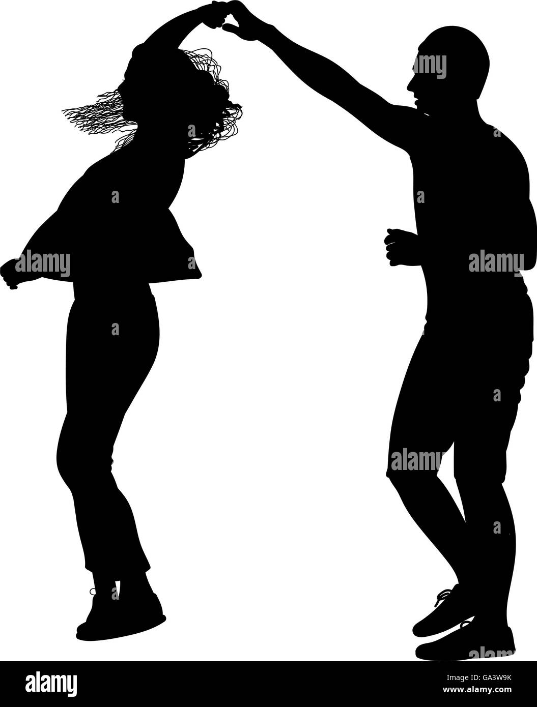 Silhouette of a young couple performing a dance Stock Vector Image ...