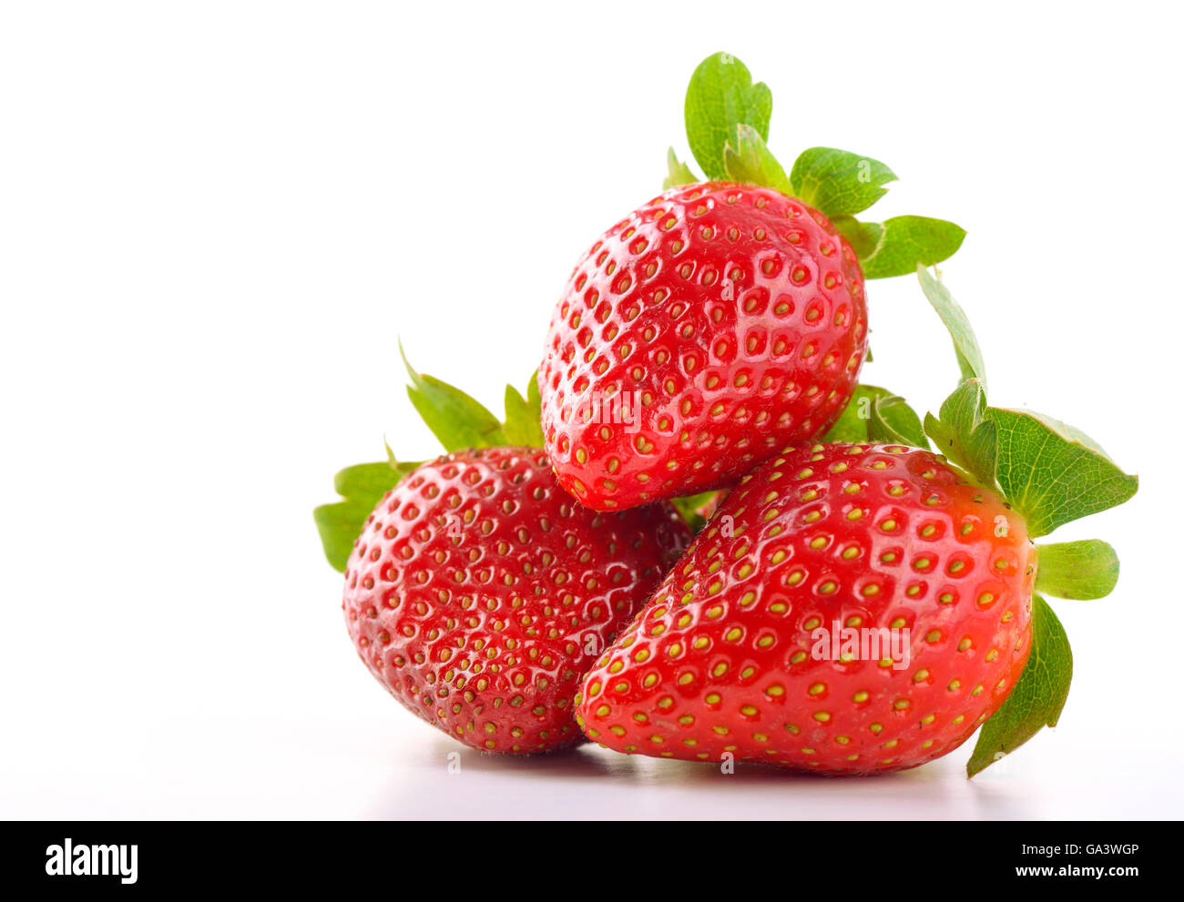 Stack of Three Strawberries Isolated on White Background Stock Photo ...