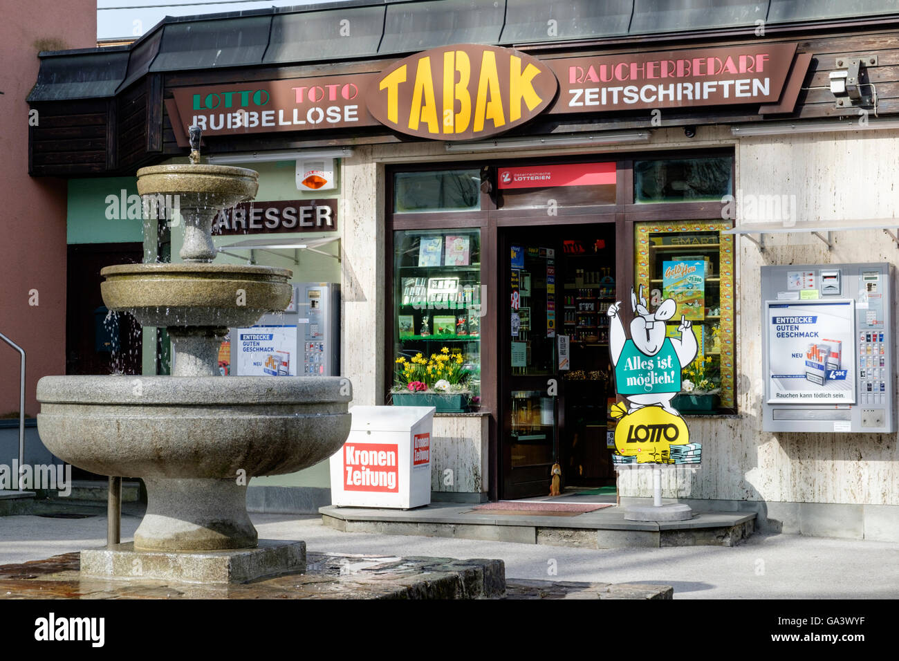 Storefront, Shop, Tobacco, Admont, Styria, Austria Stock Photo