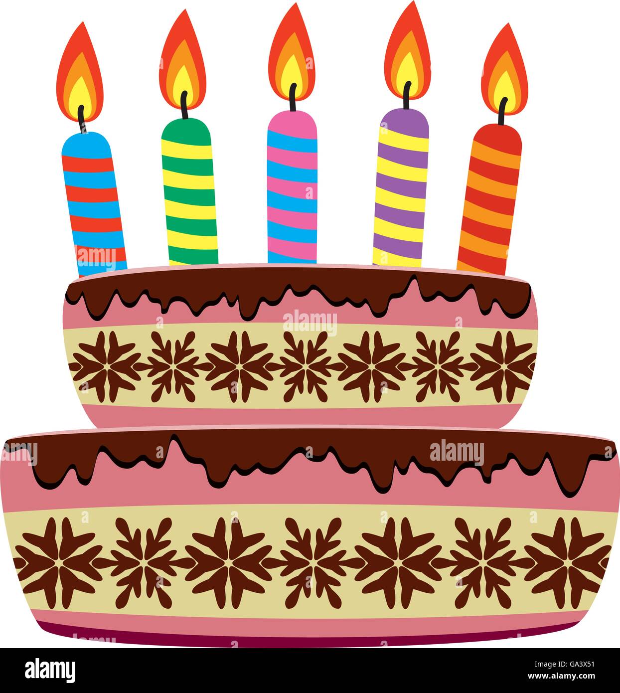 Vector Birthday Cake With Burning Candles Stock Vector Image Art Alamy
