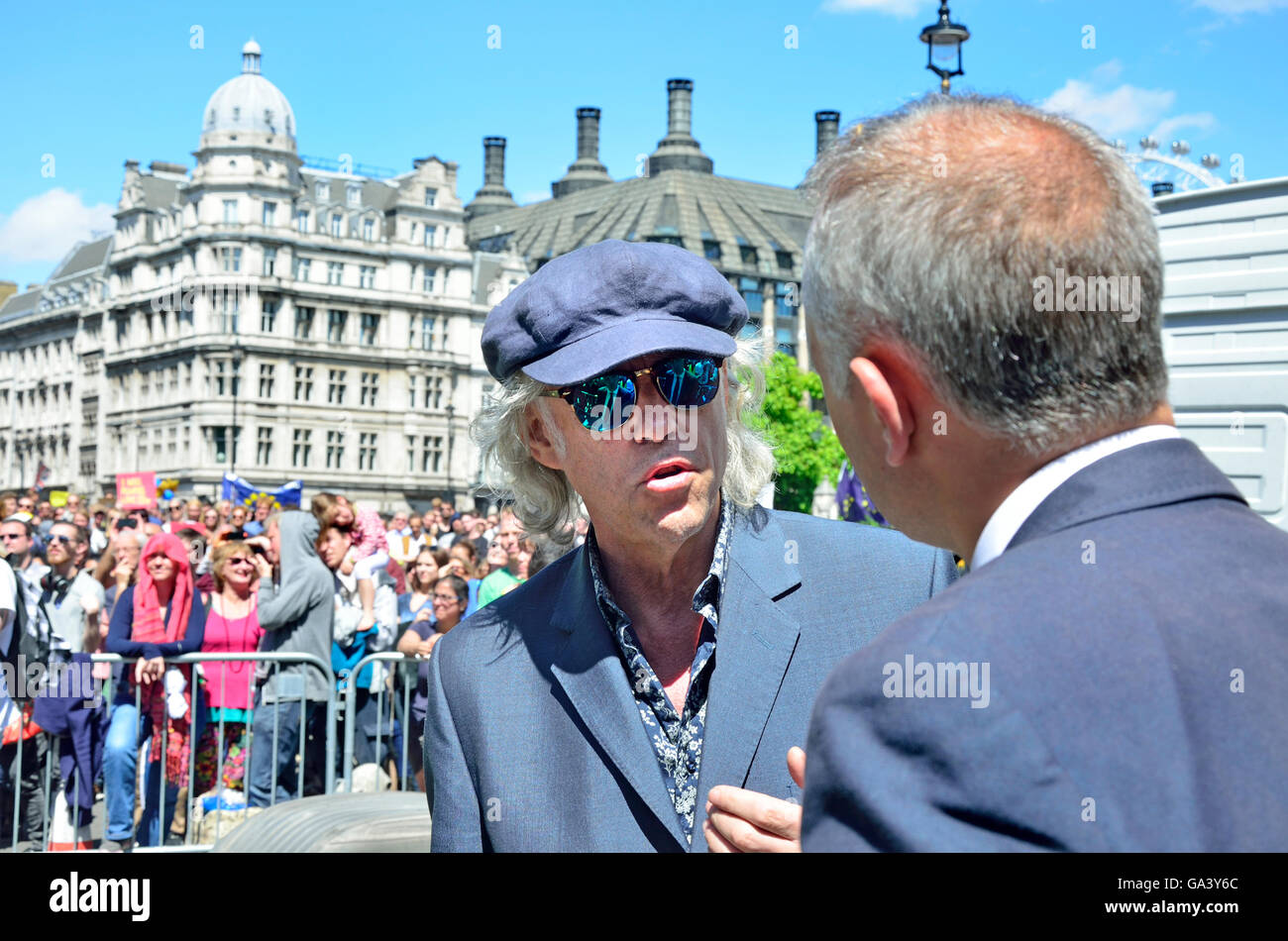 Bob Geldof - musician and political activist - backstage in Parliament Square at the March For Europe, London, 2nd July 2016 Stock Photo