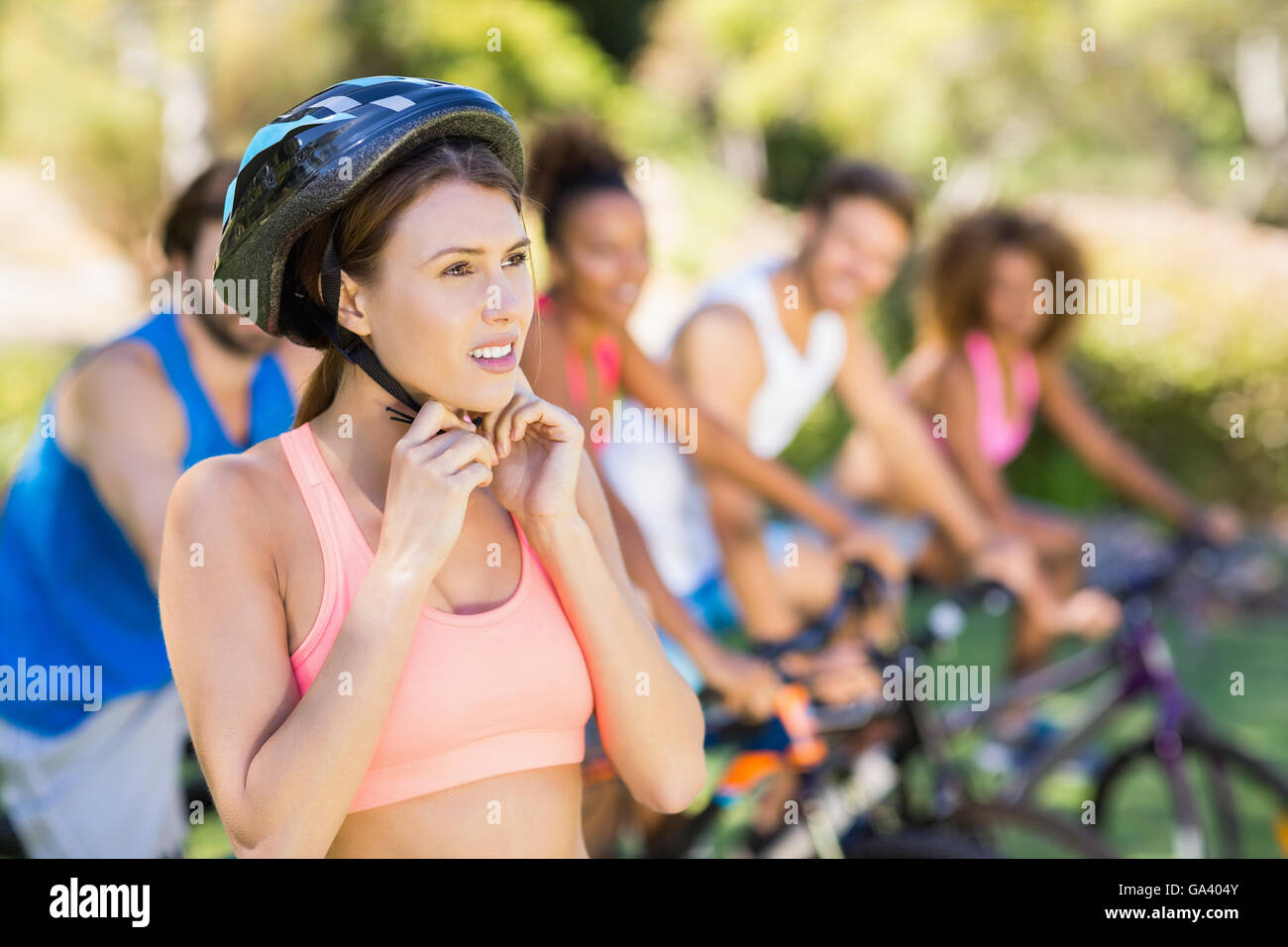 Beautiful woman wearing helmet hi-res stock photography and images - Alamy