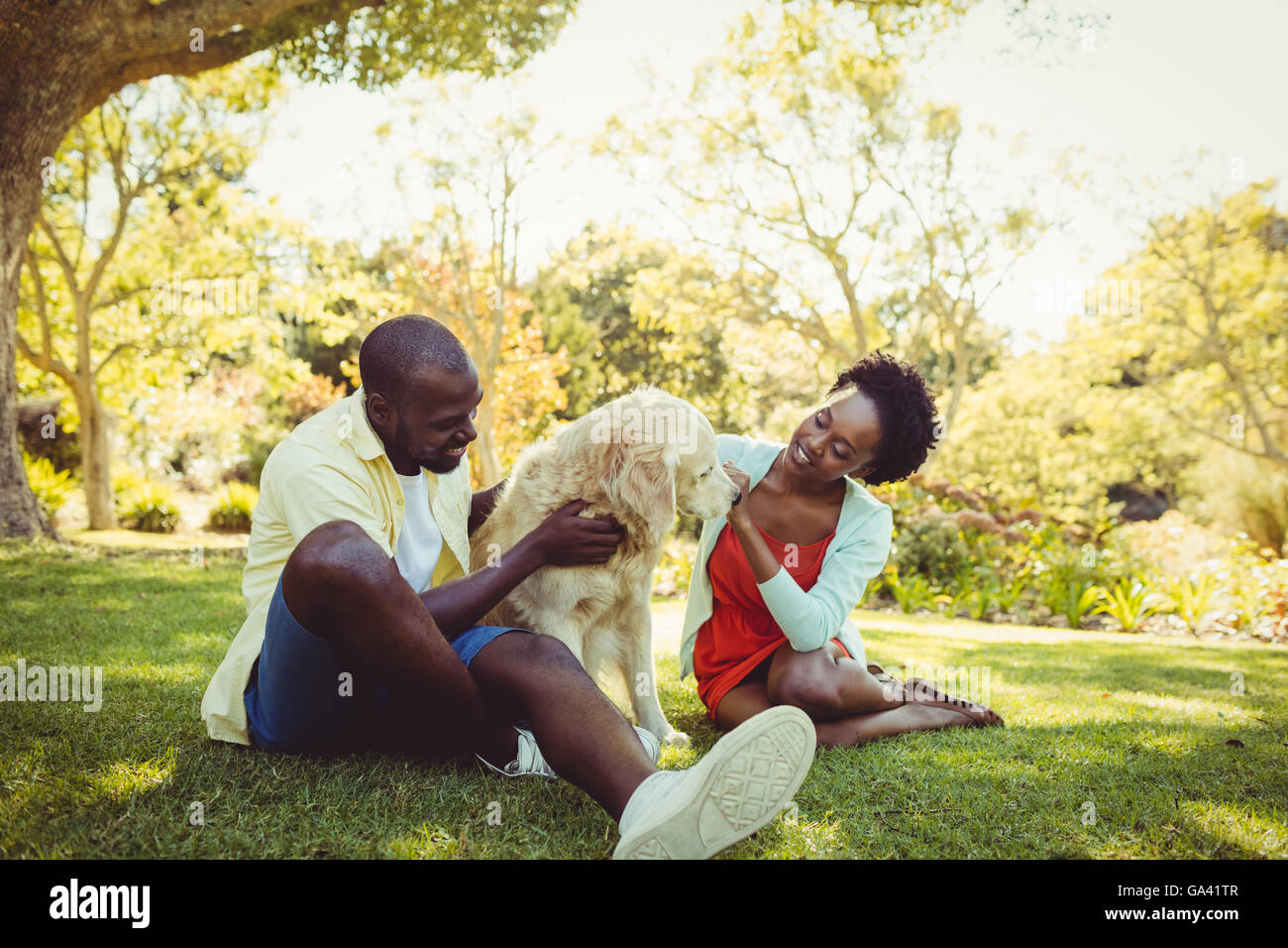 Couple posing with a dog Stock Photo - Alamy