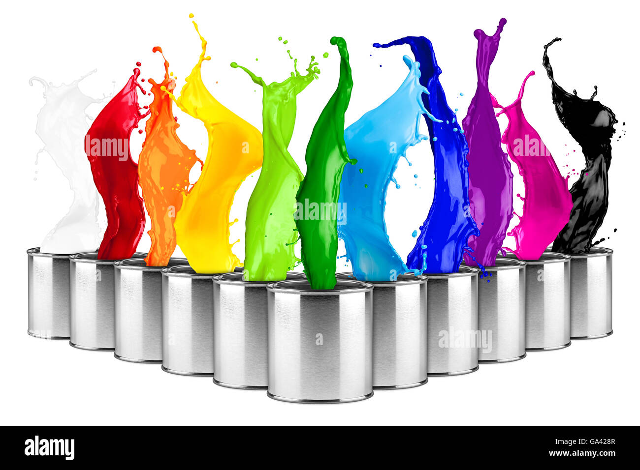 colorful rainbow color dose splash collage isolated on white background Stock Photo