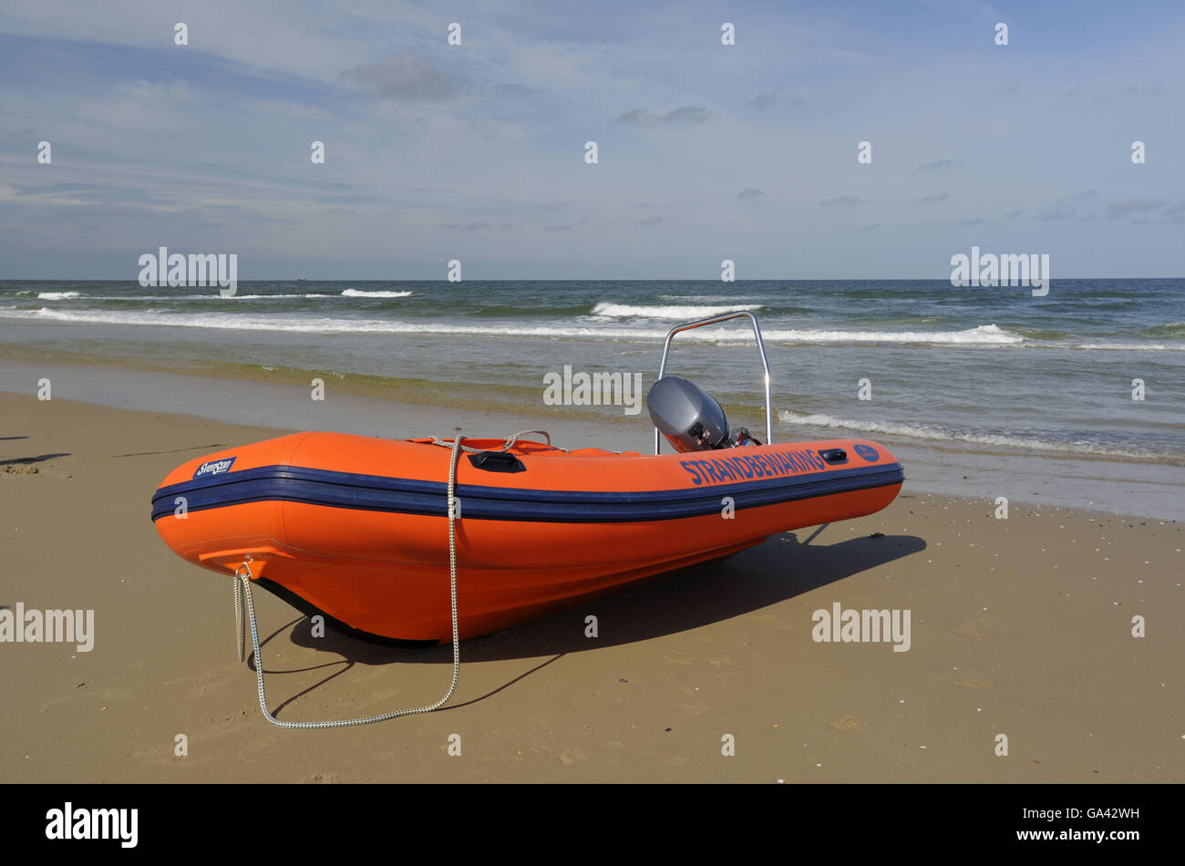 Lifeboat at beach, De Koog, Island Texel, Netherlands Stock Photo