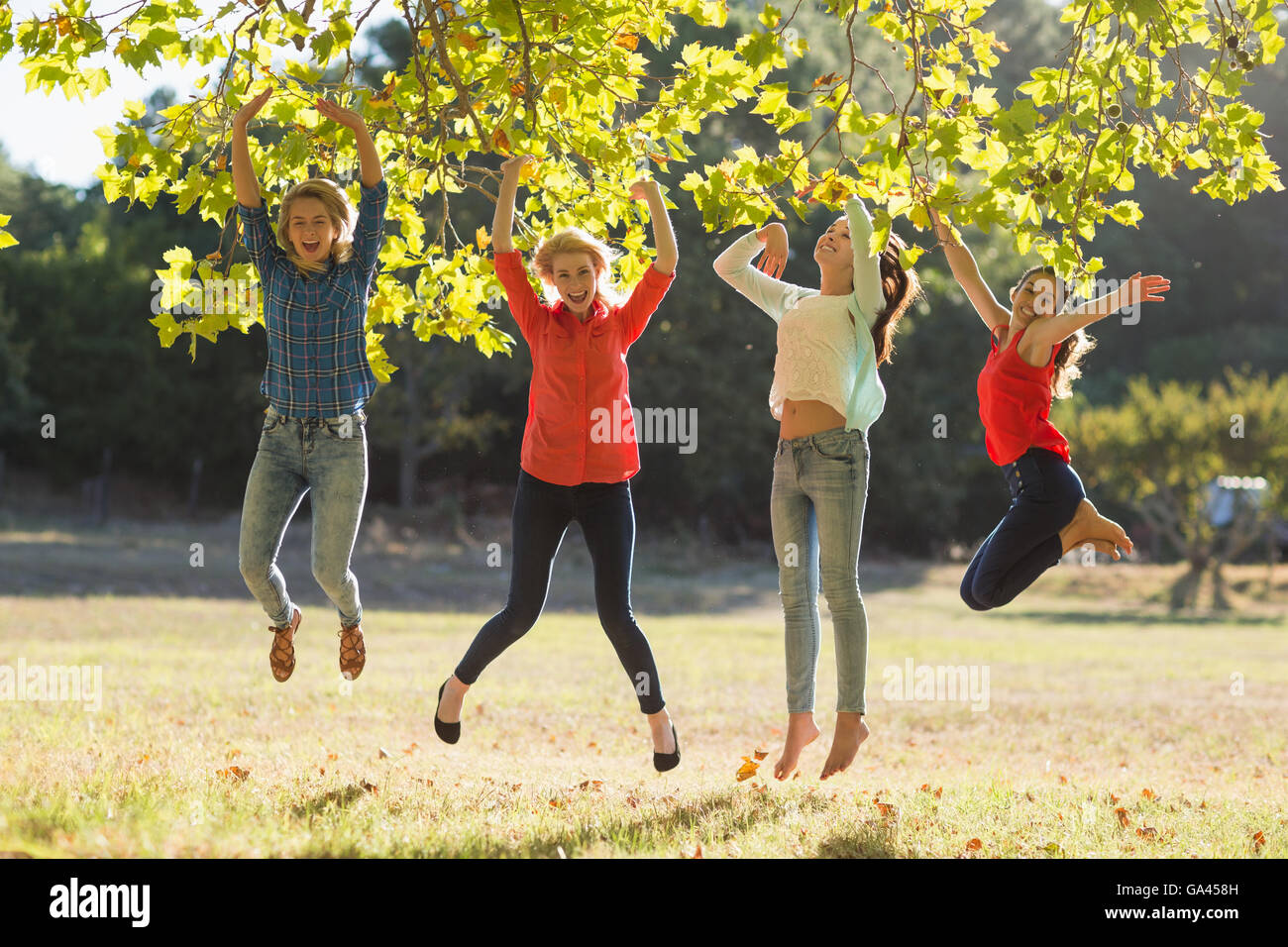 Group of friends having fun in park Stock Photo - Alamy