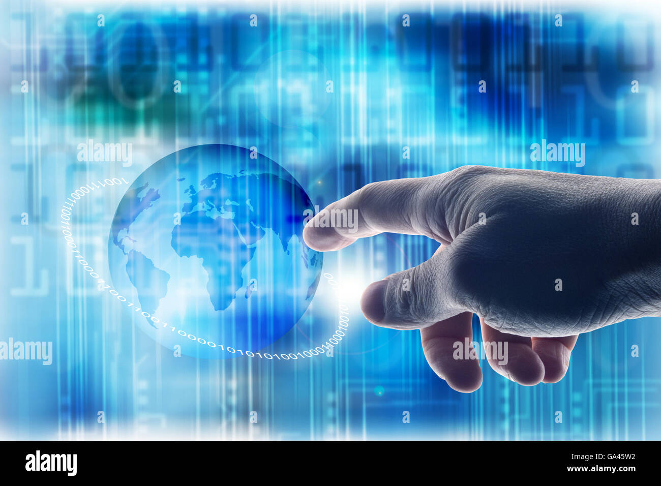 hand touching world icon Stock Photo - Alamy