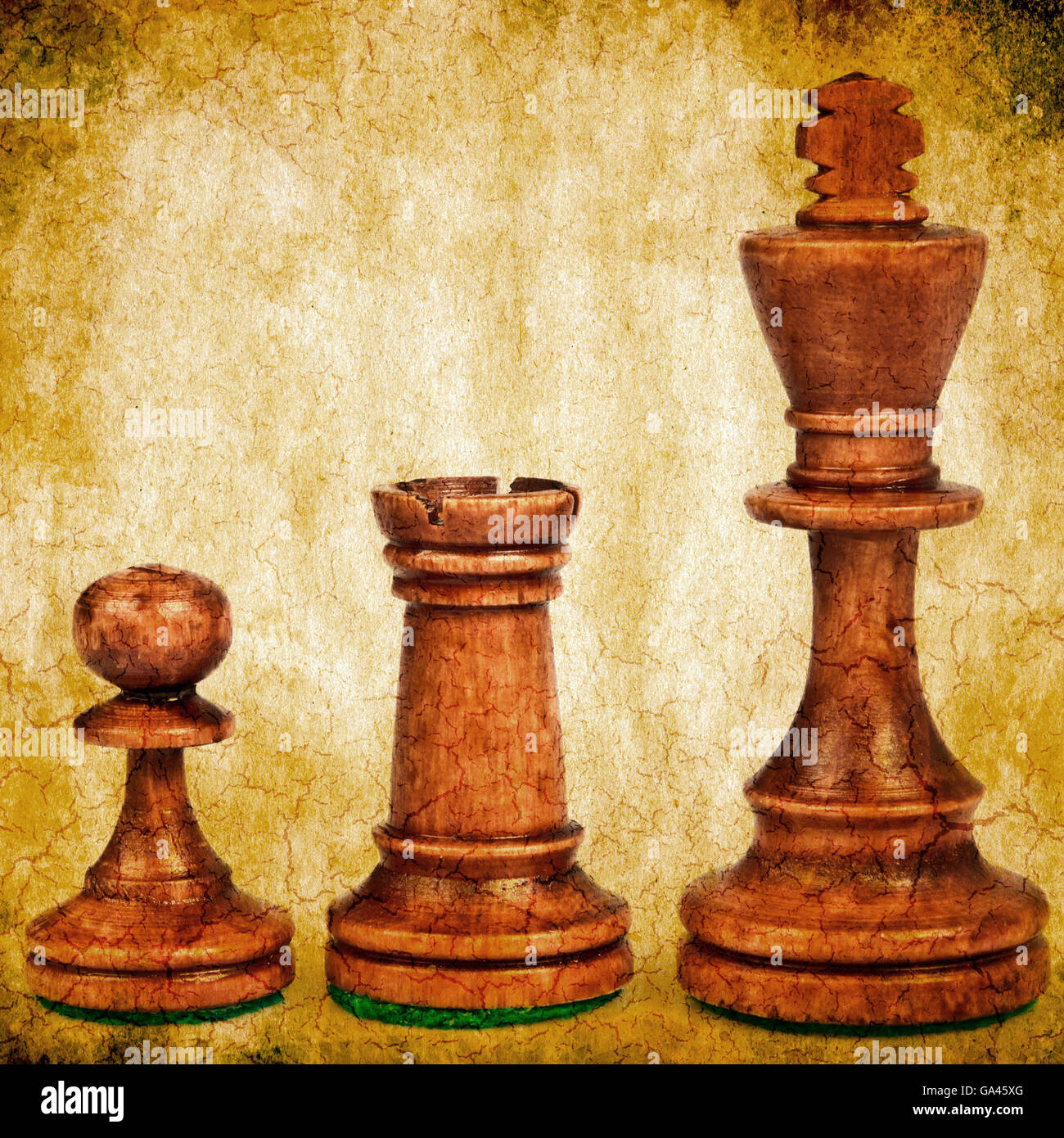 chess king pawn and rook with grunge effect Stock Photo