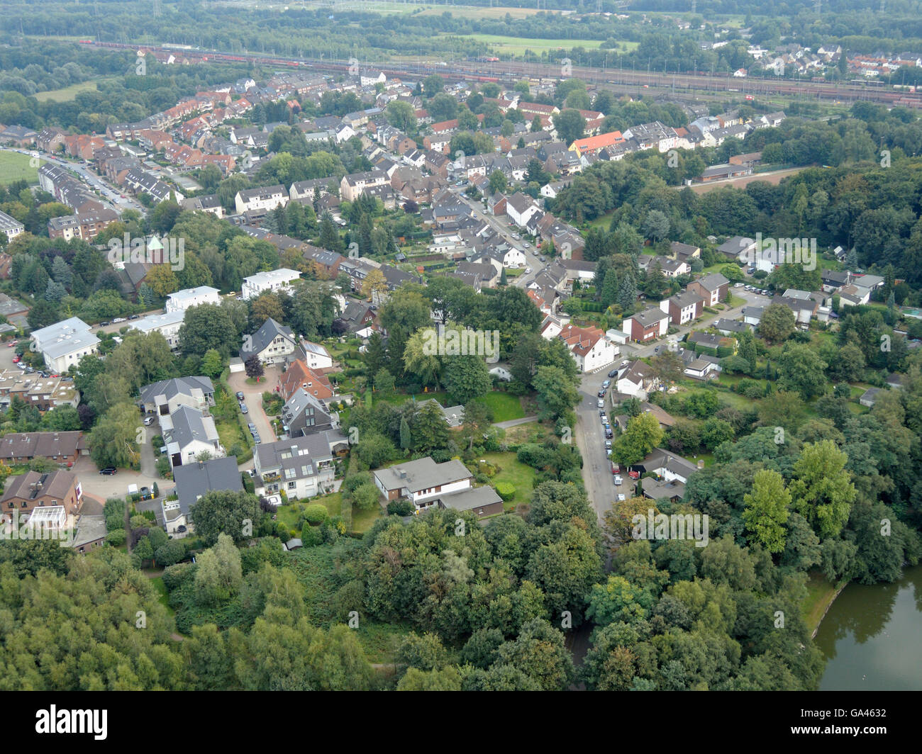 View from balloon, Bottrop-Vonderort, Bottrop, Germany Stock Photo