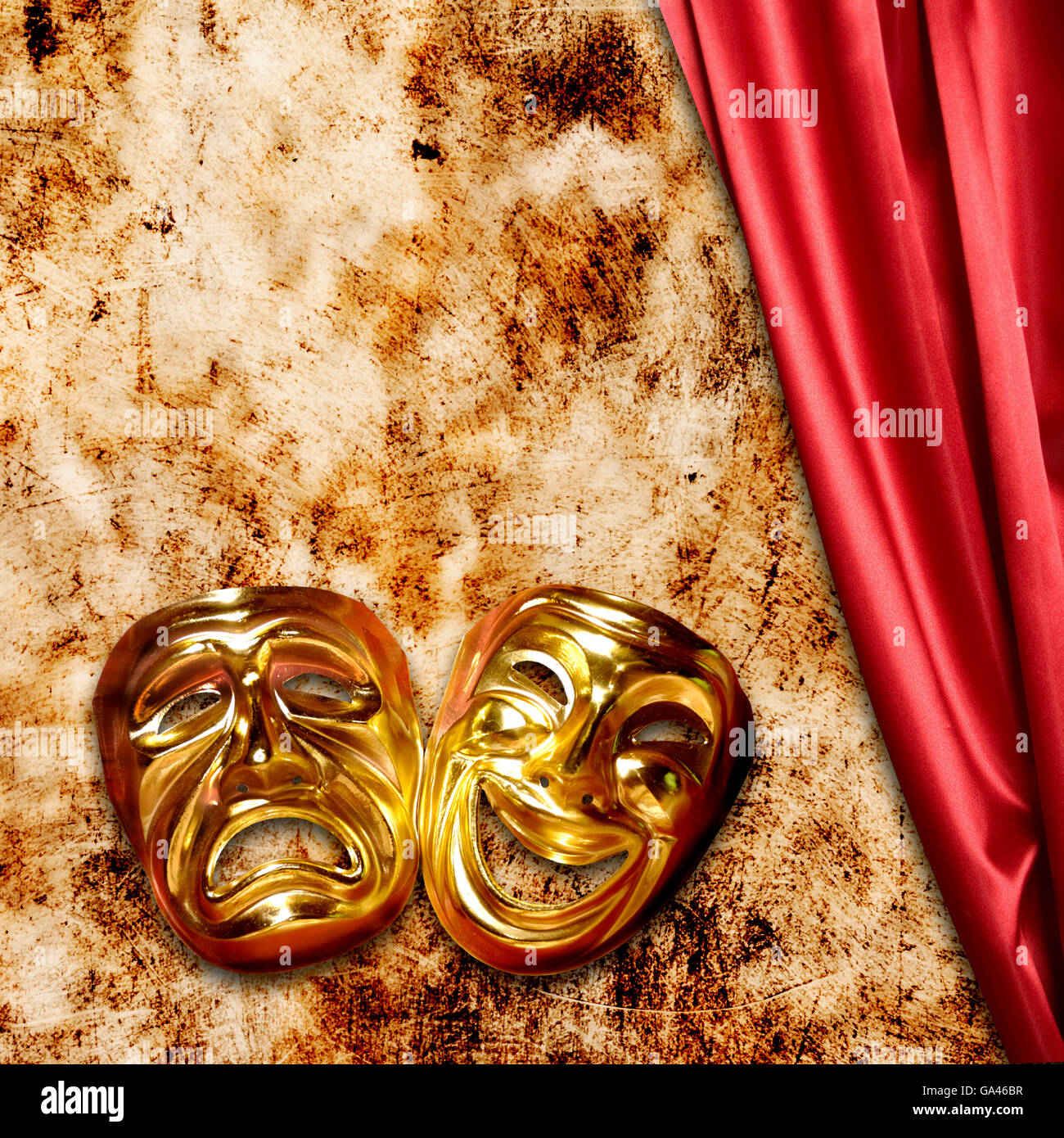 gold mask of comedy and tragedy, concept for theater Stock Photo