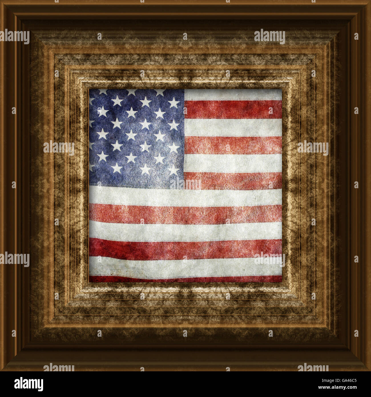 grunge USA flag inside a picture frame, independence day concept Stock Photo