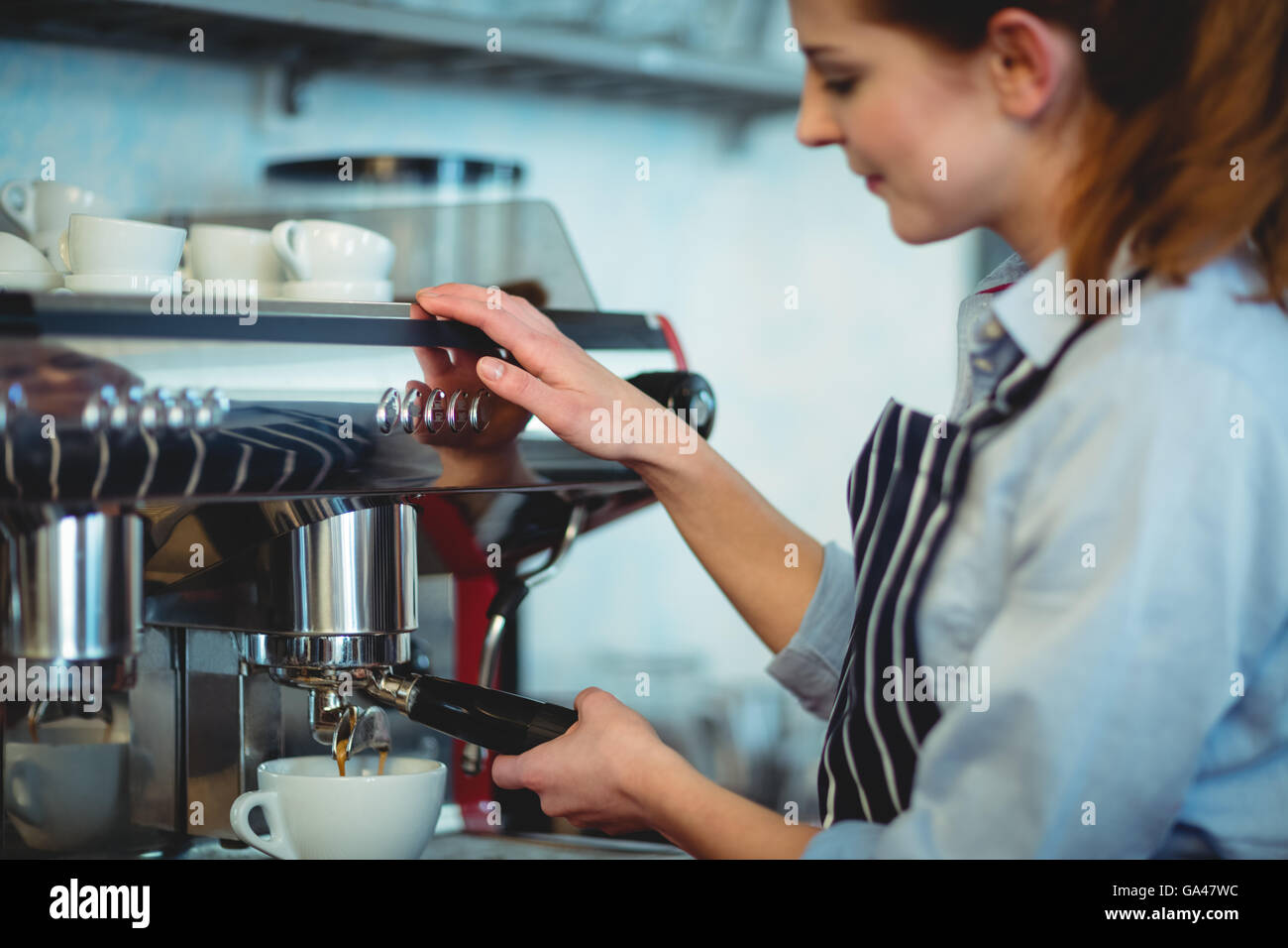 Caucasian handsome bearded man barista making cold iced coffee cappuccino  latte in shaker. Waiter server pouring drink in plastic transparent cup.  Sma Stock Photo - Alamy