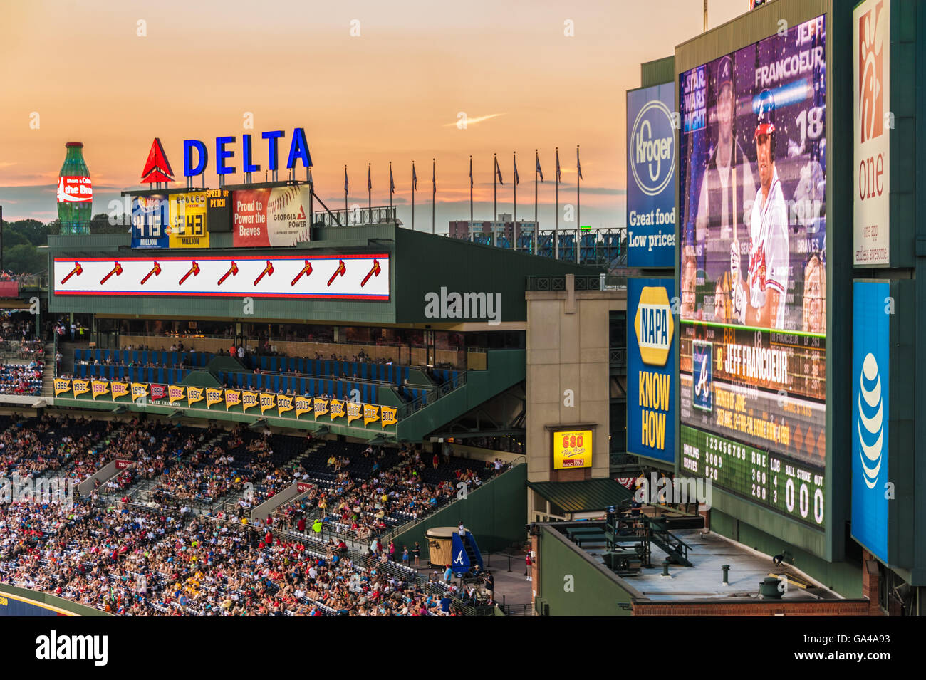 Atlanta, Georgia's Turner Field on a Summer evening in its last season as home of the Atlanta Braves Major League Baseball team. Stock Photo